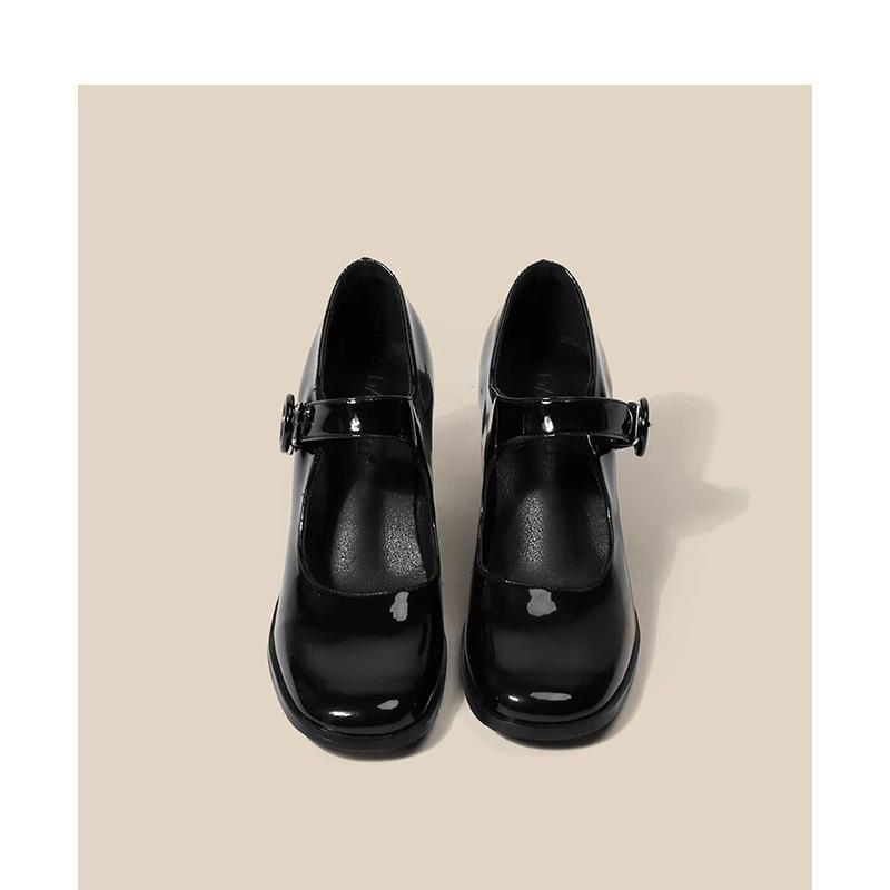 Туфли Мэри Джейн женские в ретро-британском стиле + черные туфли на высоком каблуке с одной пуговицей и квадратным носком