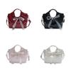 Ribbon Bow Pu Water Bucket Bag For Women With Crossbody Strap And Inner Zipper Pocket For Daily Use