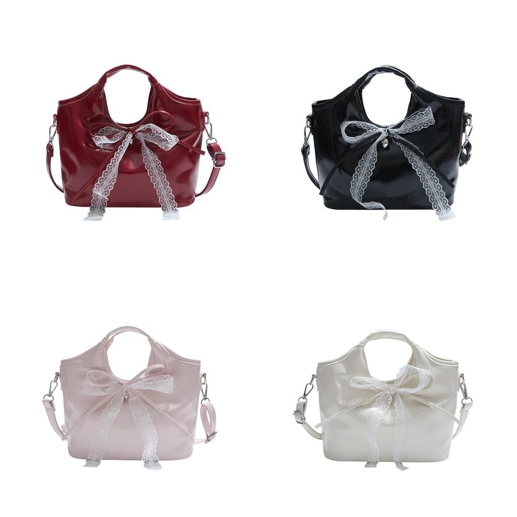 Ribbon Bow Pu Water Bucket Bag For Women With Crossbody Strap And Inner Zipper Pocket For Daily Use