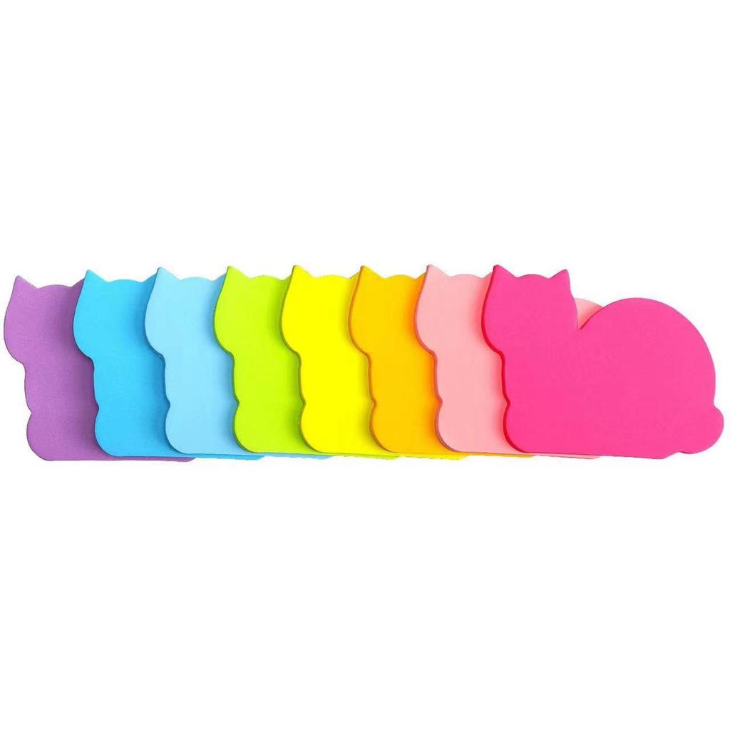Adorable Cartoon Cat Sticky Notes, Colorful Animal-Shaped Fluorescent Pads, Customizable Logo Available