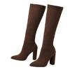 Liyke Green Women Cozy Knitting Stretch Fabric Knee High Boots Fashion Square Heels Autumn Winter Sock Long Shoes Booties Female