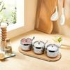 3 Pcs Stainless Steel Seasoning Condiment Jars, Revolving Sugar Bowl Coffee Pot Rotating Spice Jar Set with Rack Spice Container with Lid and Spoon