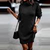 Women's Fashion Autumn/winter Solid Color High Collar Long Sleeve Wrap Hip Sweater Dress