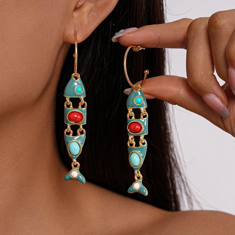 Gothic Ethnic Style Earrings Vintage Enamel Dangle Earrings Little Fish Earrings Festival Jewelry