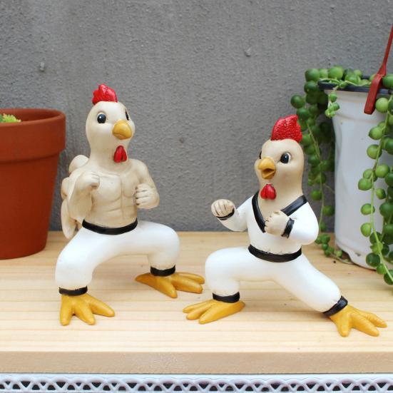 2 шт. фигурка цыпленка кунг-фу, смоляная фигурка бойца цыпленка, мультяшная скульптура животного для домашнего офиса, внутреннего и наружного украшения сада, орнамент