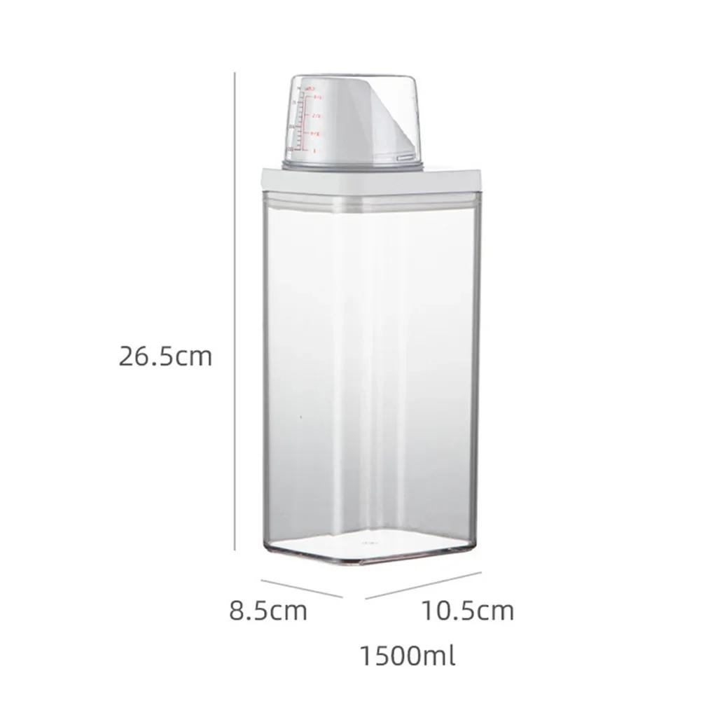 1pc Plastic Laundry Washing Up Powder Container Soap Detergents Storage Box Lid Transparent White Laundry Detergent Dispenser