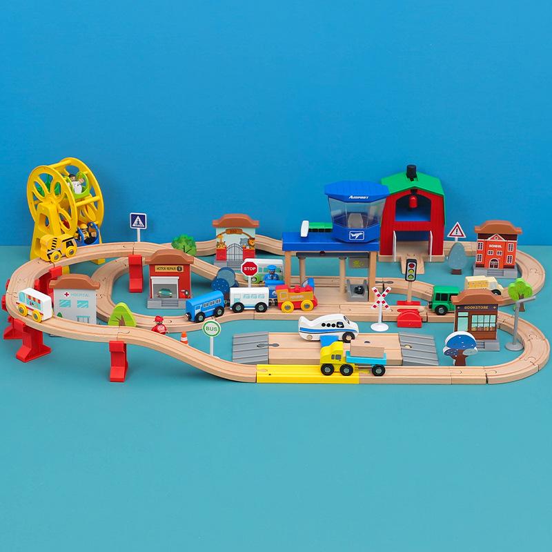Childrens Wooden Small Train Track Collection Terminal Ferris Wheel Amusement Park Main Body Compatible with Electric Train Toys Pd21