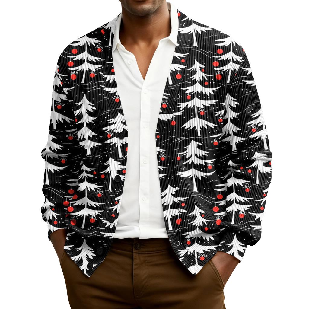 Мужской кардиган с длинным рукавом, рубчатой вязки