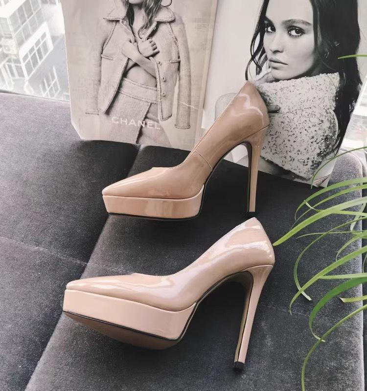 2025 Spring New Patent Leather Nude Ten Cm High Heels Women's Waterproof Table Fine Heel 12 Cm Pointed Women's Single Shoes