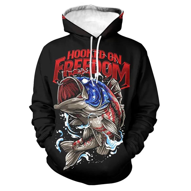 Рыбалка Рыба 3D Принт Мужские Толстовки Уличная Мода Толстовка Осенняя И Весенняя Одежда