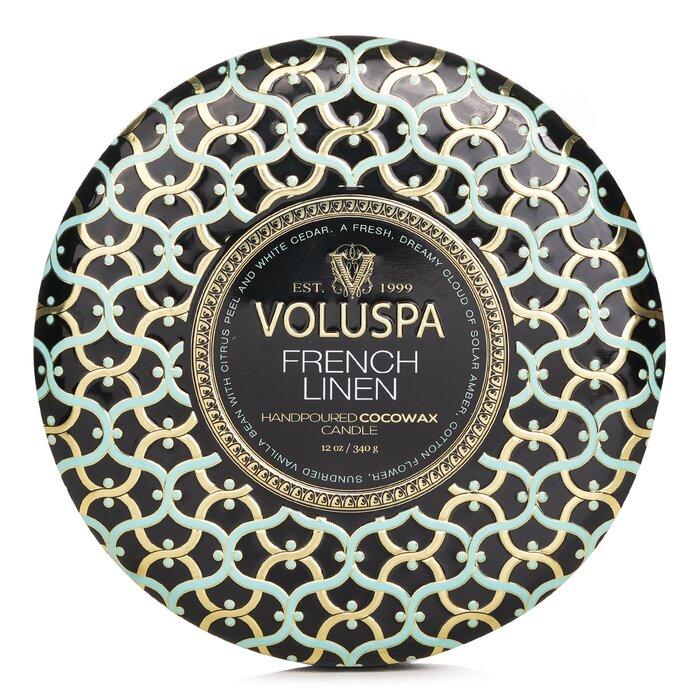 Voluspa 3 Wick Decorative Tin Candle - French Linen