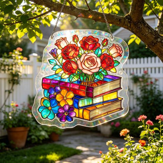 Книжный Акриловый Ловец Солнца-Пазл, Витражный Стиль Настенное Украшение-Подвеска, Колибри Цветочный Книжный DIY Набор для Ловца Солнца для Домашнего Декора,