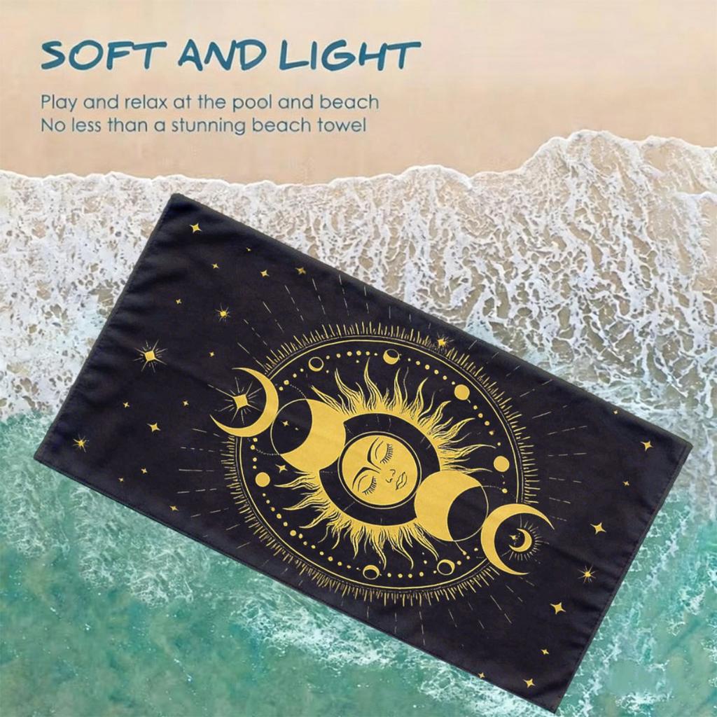 Sun Moon Celestial Oversized Beach Towel Patterned Sunscreen And Windproof Suitable For Swimming Pool Camping Travel Blanket