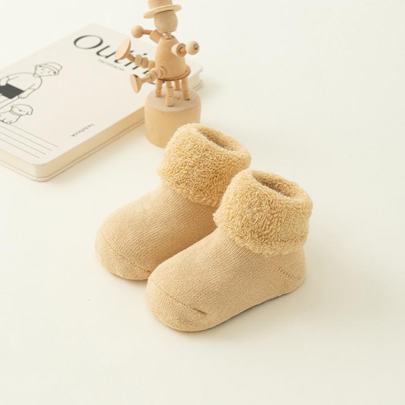 Kids Winter Plush Looped Floor Socks Velvet Lining Baby Socks 0-3Year Children Solid Color Stockings Thick Warm Newborn Footwear