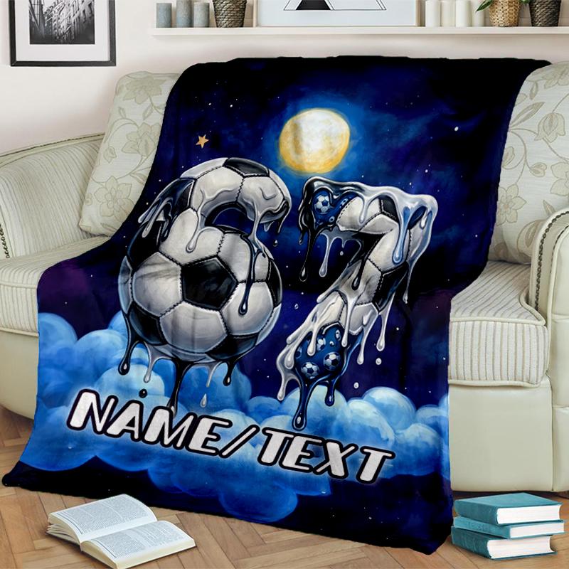 1PC Custom Name Soccer Dreams Moonlight flannel blanket versatile,all-season throw suitable for the living room,bedroom,camping,travel,and gift