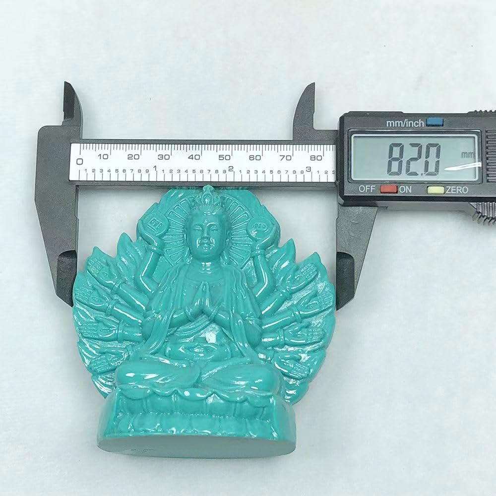 Мини-статуэтка Будды Каннон Зодиакальный амулет Основное изображение Год Крысы Натуральная бирюза Резной буддийский алтарь Статуя Будды Молящийся амулет x Ширина x