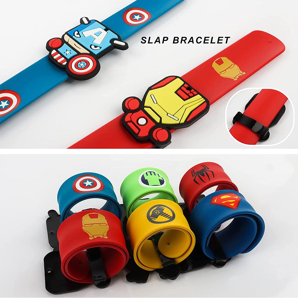 6 X Cartoon Super Hero Snap Bracelet Figure Party for Kind's Gift