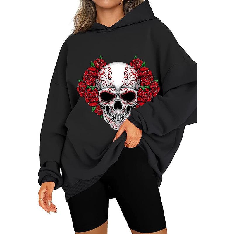 Women's Spring and Autumn Gothic Style Skull Hooded Sweatshirt