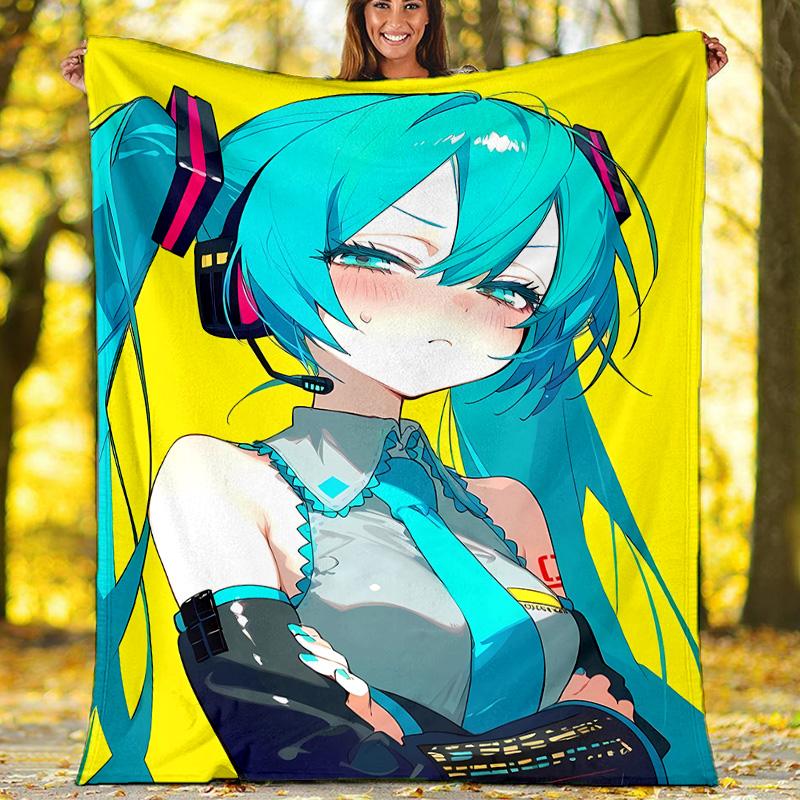 Hatsune Miku printed throw blanket—lightweight,soft,warm;versatile blanket for all seasons—perfect as &air-conditioning throw,nap blanket