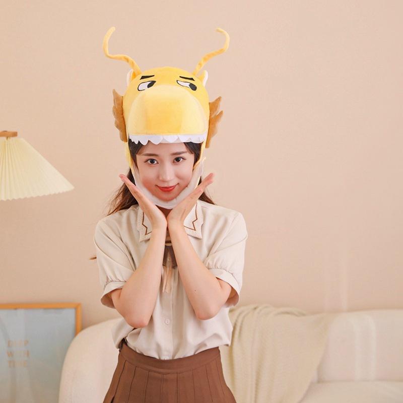 Оптовая Золотая шляпа с головой дракона для фотореквизита и выступлений, мультяшная плюшевая шляпа, талисман года)