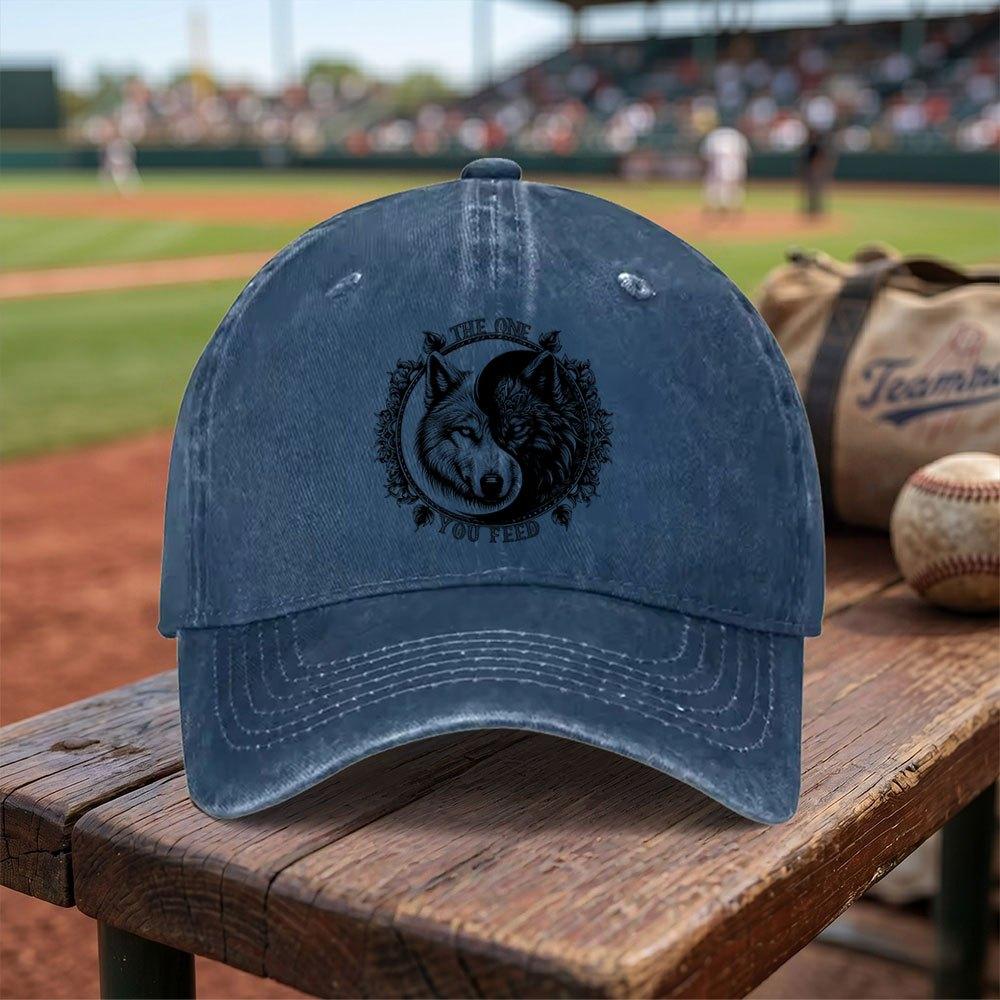 YinYang Wolf Washed Baseball Cap Adjustable Buckle Lightweight Breathable Unisex Cap for Daily Use Travel Gifts