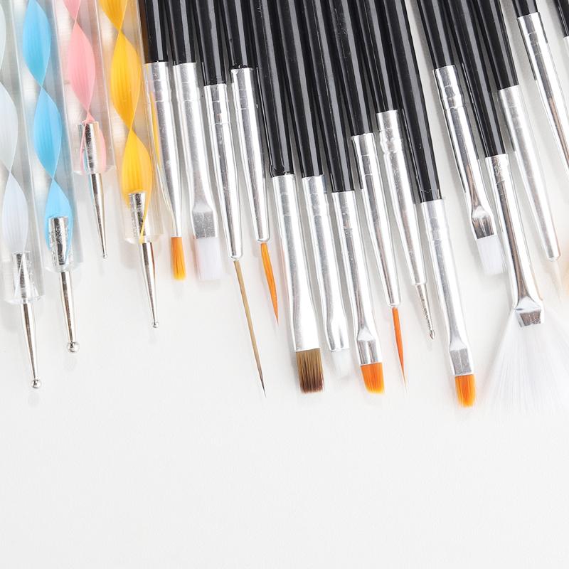 Профессиональная кисть для ногтей 20 шт., деревянная и пластиковая ручка для красоты ногтей, акриловая художественная кисть для ногтей