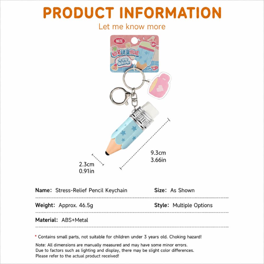 Cartoon Pencil Press Button Toy Keychain with Lights Sound Bag Pendant Toy Key,Bag Charm
