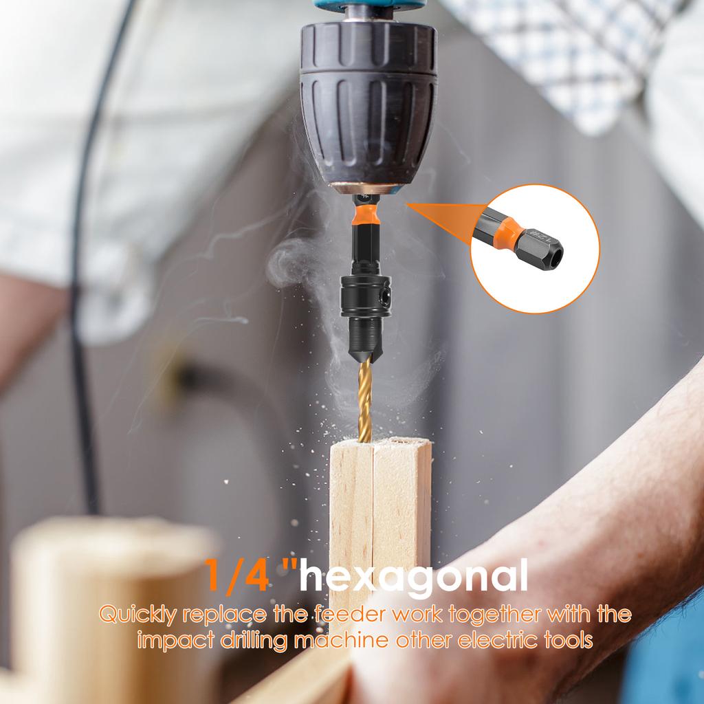 Woodworking Countersink Drill Bit Set Adjustable Depth 1/4 Inch Hex Shank Double Ended Screw Extractor or Broken Damaged Rusted