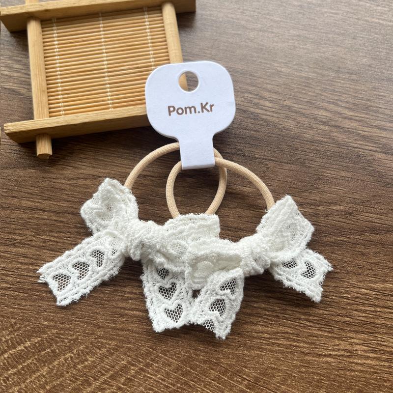 2 шт./набор Бежевый цвет Милые кружевные бантики Резинки для волос для девочек Модные эластичные Универсальные Детские резинки для хвостиков с цветочной кружевной отделкой