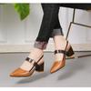 2024 Новые летние женские сандалии Мюли с острым носком на низком каблуке Модные повседневные туфли с пряжкой на толстом каблуке Женские сандалии