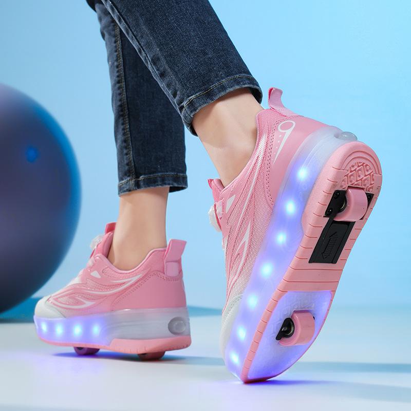 New Runaway Shoes Boys Summer Children Pulley Sneakers Roller Skates Double Wheel Breathable Burst Shoes Boys