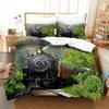 Steam Engine Duvet Cover Set Transportation Old Train King Queen Full Size Polyester Bedding Set for Teen Boys Adult Living Room