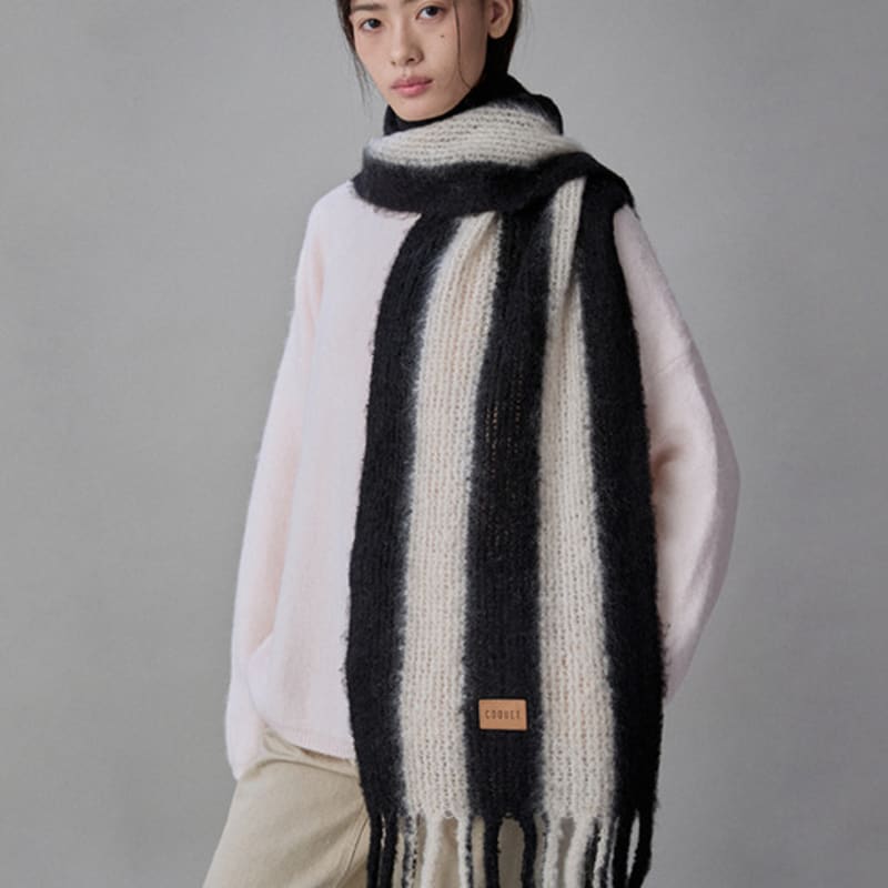 COQUET Тедди Полосатый Шарф с Эмблемой Полуночный Черный