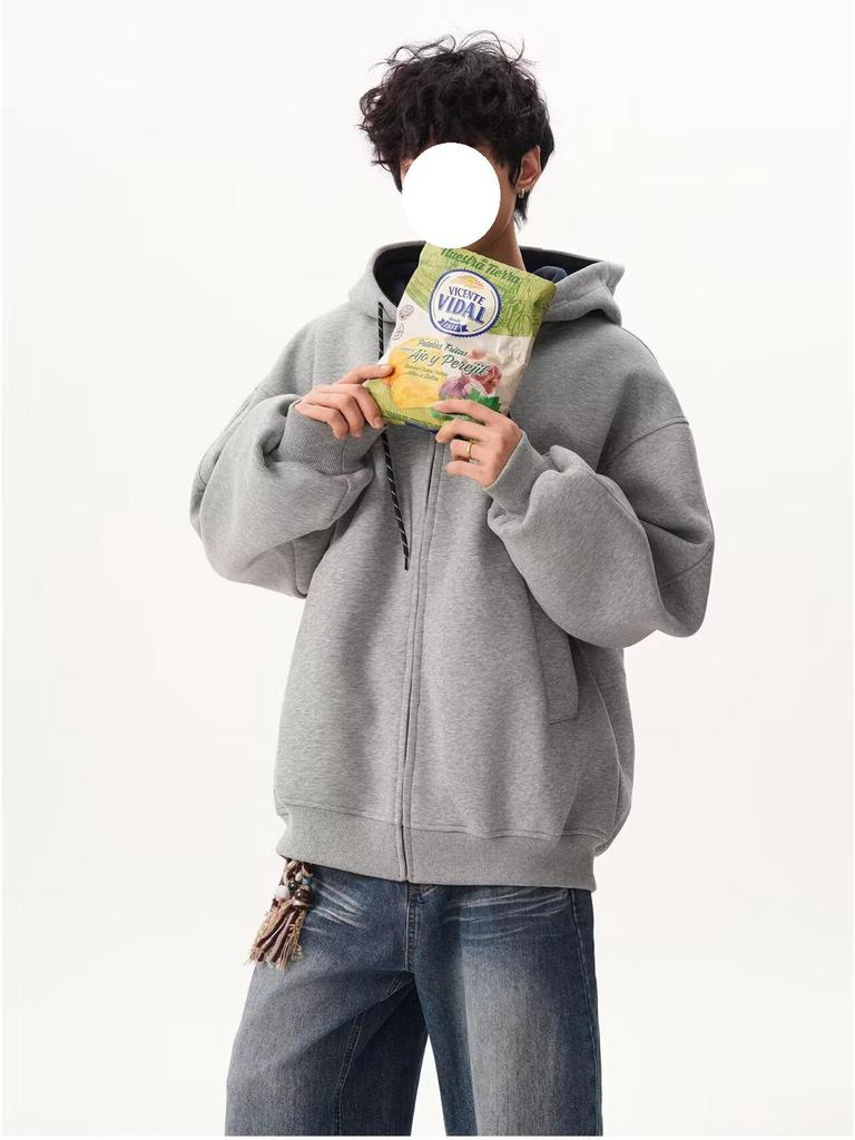 Унисекс худи колор-блок осенних цветов: Спортивная куртка свободного кроя в стиле колледжа на двойной молнии