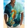 Summer Men's 3D Printed Marine Organism Graphic Shirt Hawaiian Casual Shirts Button Up Short Sleeve Shirts
