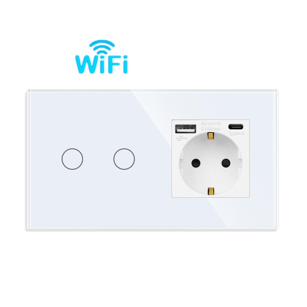 Смарт-сенсорные выключатели Tuya плюс USB-разъемы, вилка типа C, стандарт ЕС, Smart Life, Google Home, управление приложением Alexa