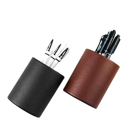 Круглый держатель для карандашей из искусственной кожи, настольный органайзер для хранения ручек, канцелярских принадлежностей, ножниц, контейнер для дома, школы, офиса, общежития