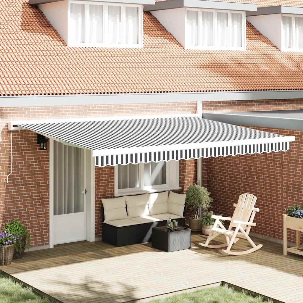 Retractable Awning Anthracite and White 4.5 x 3 m Fabric and Aluminum