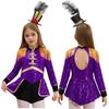 Girls Circus Drummer Costume Long Sleeve Sequined Bodysuit Fringe Epaulet Shoulder Mini Top Hat Accessory