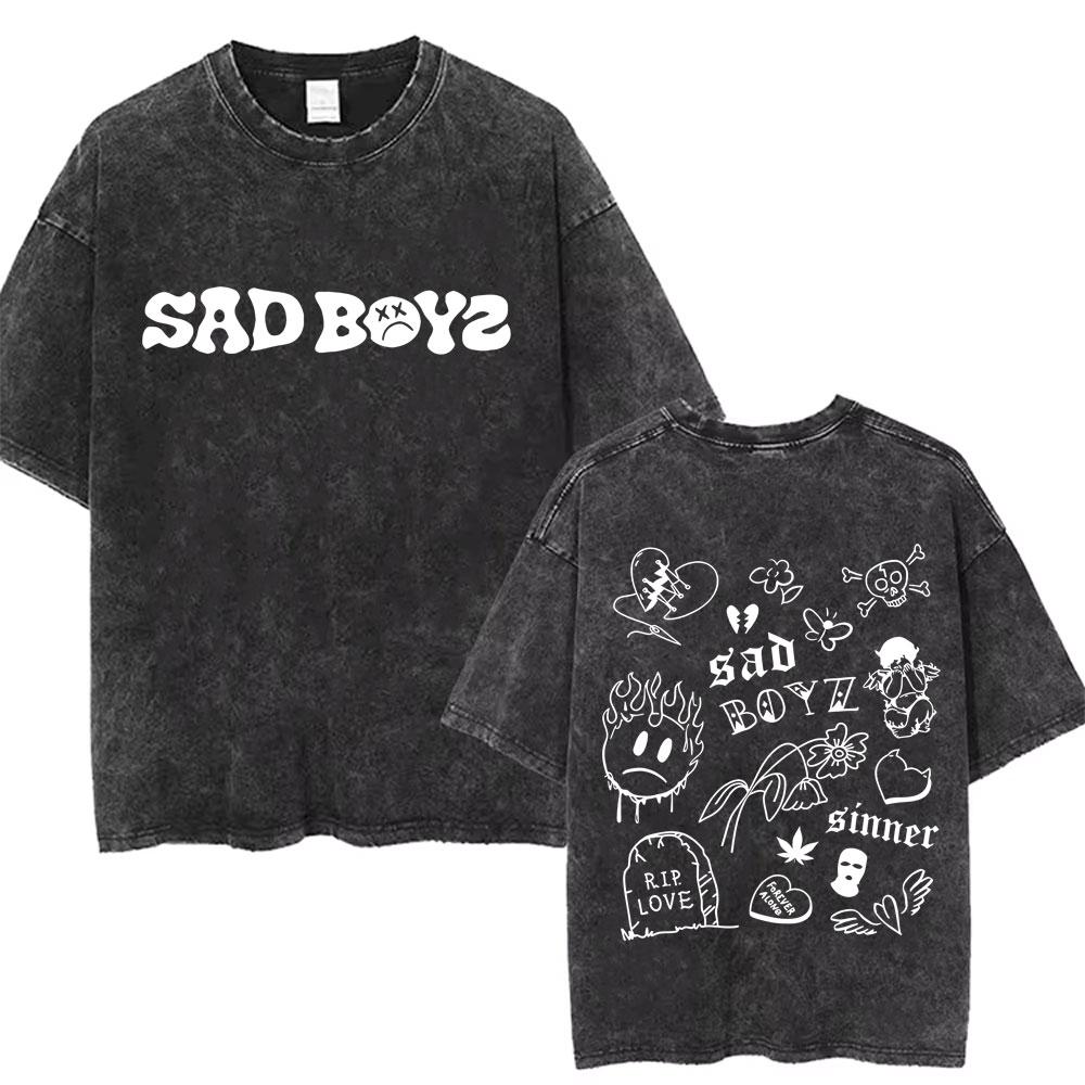 Singer Junior H Sad Boyz Washed Vintage Tshirt Summer Men Women Casual Fashion Oversized TShirt Mens Hip Hop Aesthetic T Shirt