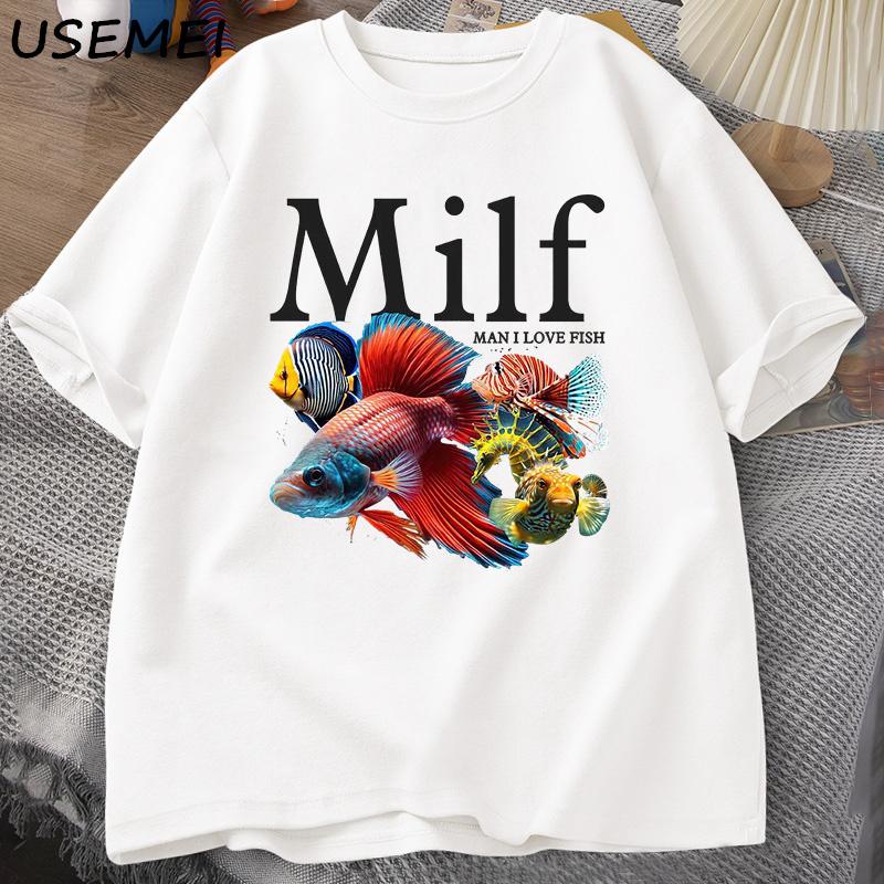 Unisex I Love Fish MILF TShirt Funny Fish Lover TShirt Unisex FisherUnisex Cotton Unisexs TShirt Harajuku Street Top Fitness Streetwear