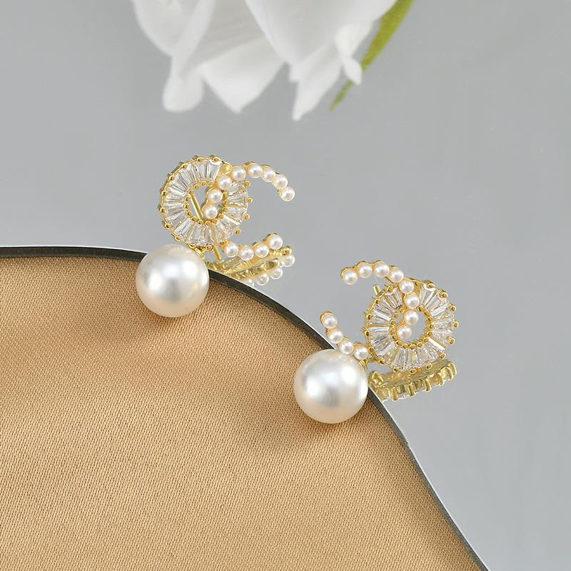 Double C Pearl Earrings for Women - Niche Design, Trendy 2023, 925 Silver Needle