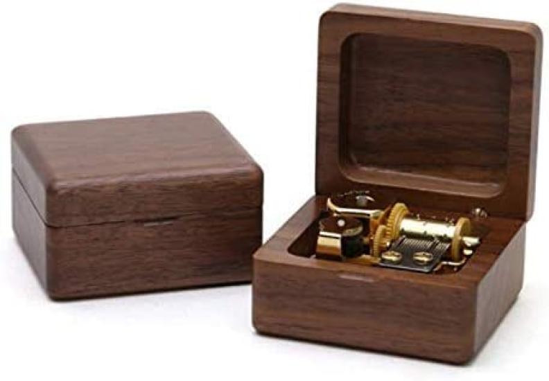 Mini Wooden Music Box 18 Note Wind Up Music Box Wooden Music Box with Movement Happy Birthday To Gold-plated (Walnut, You)