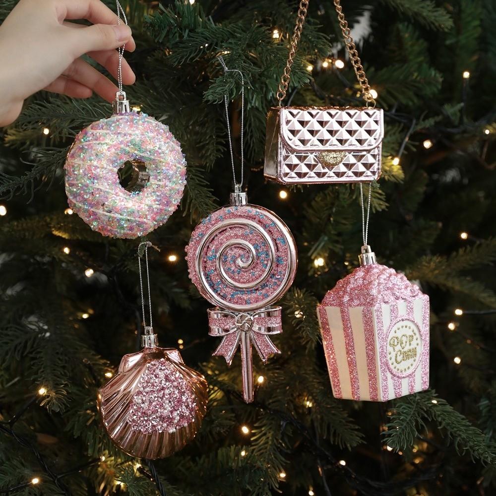 PVC Xmas Hanging Pendant Pop Corn 3D Pink Pendant New Style DIY Lollipop Ornaments  Holiday Decor