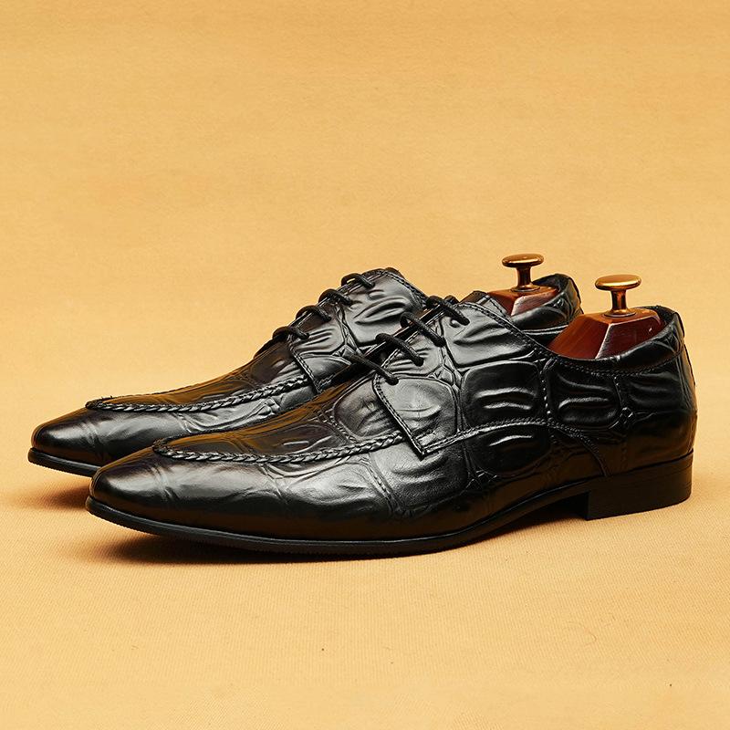 Кожаные туфли мужские британские трендовые свадебные деловые повседневные туфли из натуральной кожи с крокодиловым узором мужские туфли дерби ручной работы мужские туфли