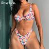 Новый принтованный бразильский бикини на косточках со средней талией, женский купальник, женский купальник, комплект бикини из двух частей, купальный костюм