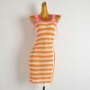 New Arrival Contrast Color Stripes Sexy Cut Out Spaghetti Straps Knitted Dress Women's Clothing Open Back Mid Length Long Length Bodycon Dress