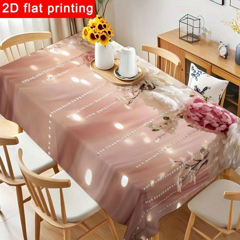1pc Elegant Pastel Pink & White Wedding Tablecloth Suitable for Weddings, Baby Showers, Parties - Soft Round/Square Table Cover with Bloom Design, Reu