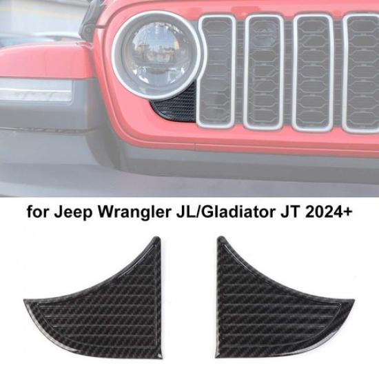 Carbon Fiber Front Grille Headlight Corner Cover Decals for Wrangler JL JT 2024+