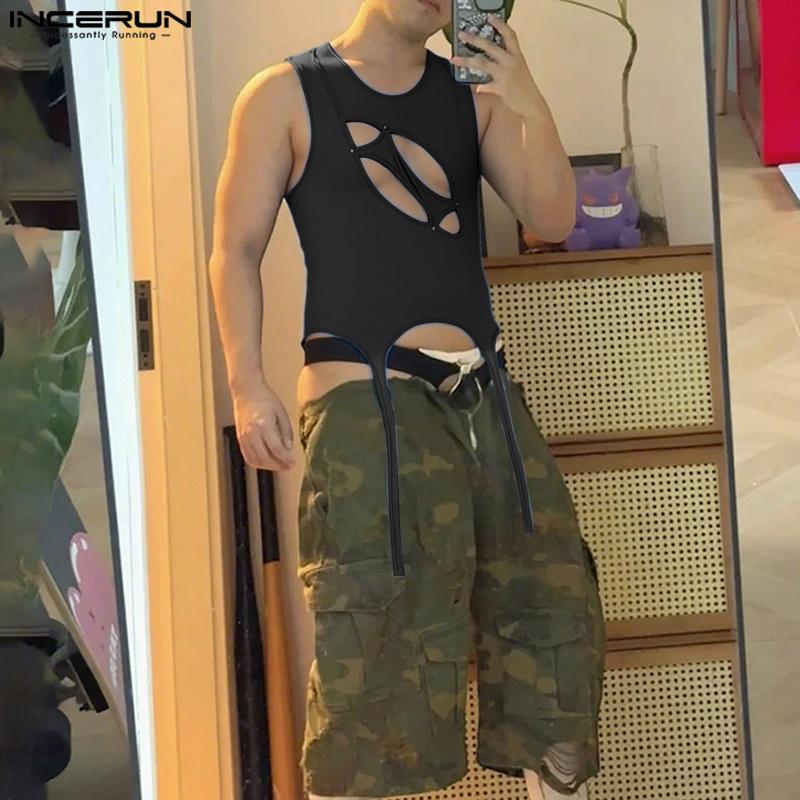 INCERUN Men Sexy Sleeveless Hollow Out Slim Party Fitted Short Tank Tops